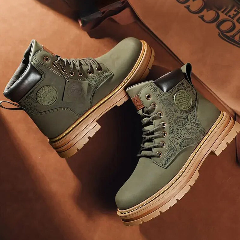 Men's Boots - Durable Leather - Thick Rubber Sole - Lacing with Metal Eyelets - High Shaft