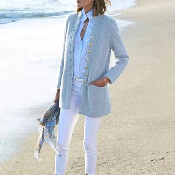 Women's Long Cardigan - Tailored Fit - Button Closure - Soft Knitted Fabric