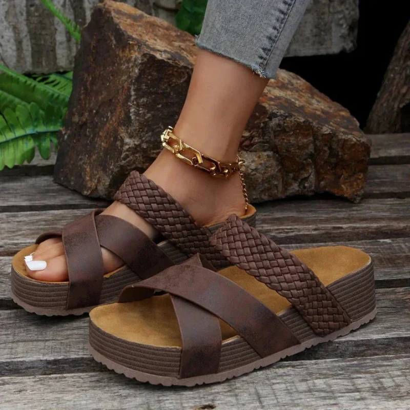Women's Sandals – Open Toe – Braided Straps – Platform Sole – Soft Comfort