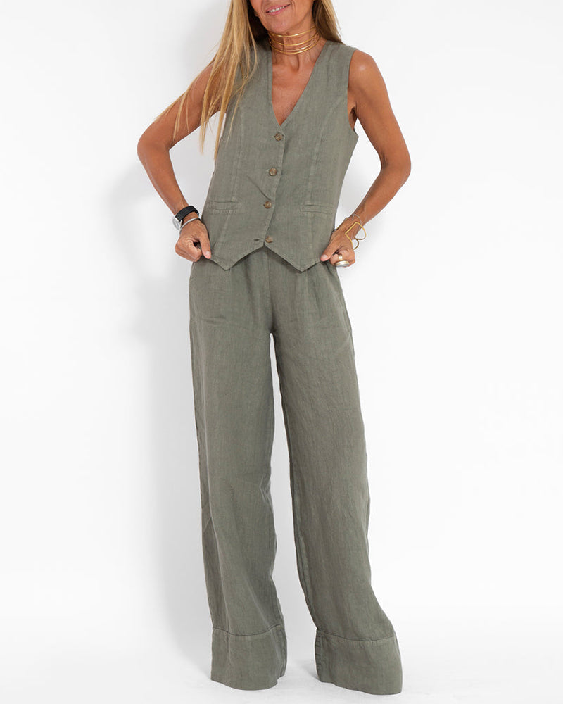 Women's Vest – Linen Blend – Slim Fit – Button Neckline – Business Casual