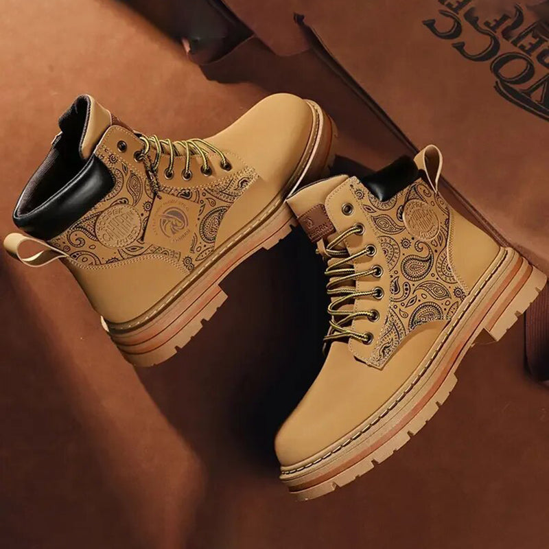 Men's Boots - Durable Leather - Thick Rubber Sole - Lacing with Metal Eyelets - High Shaft