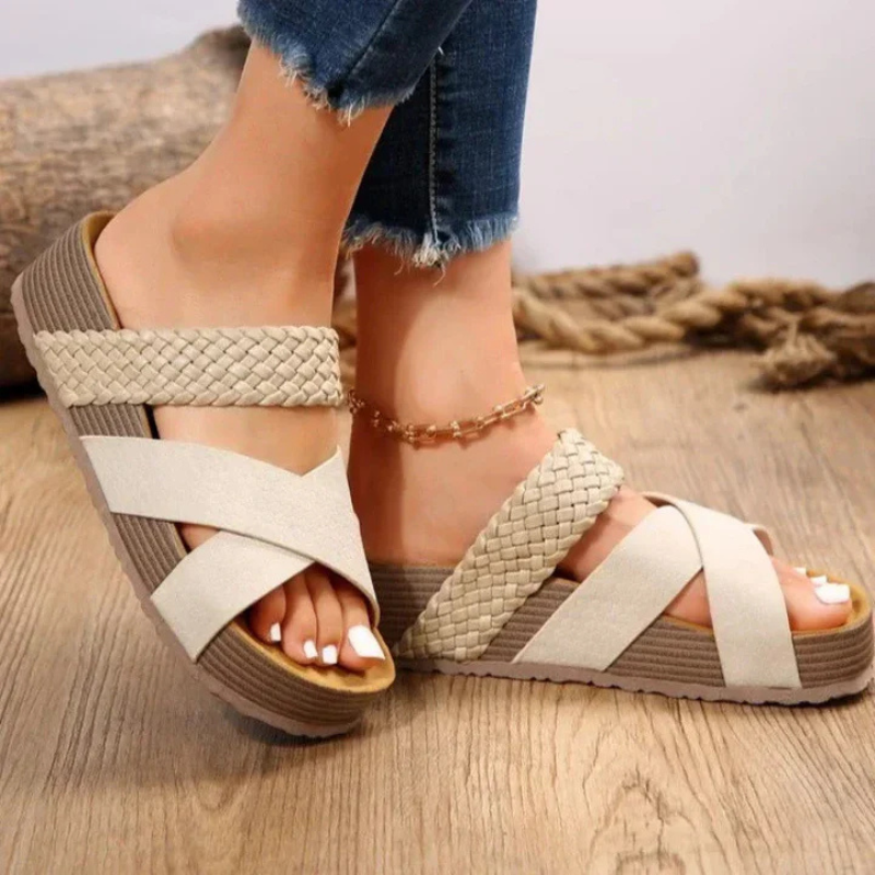 Women's Sandals – Open Toe – Braided Straps – Platform Sole – Soft Comfort