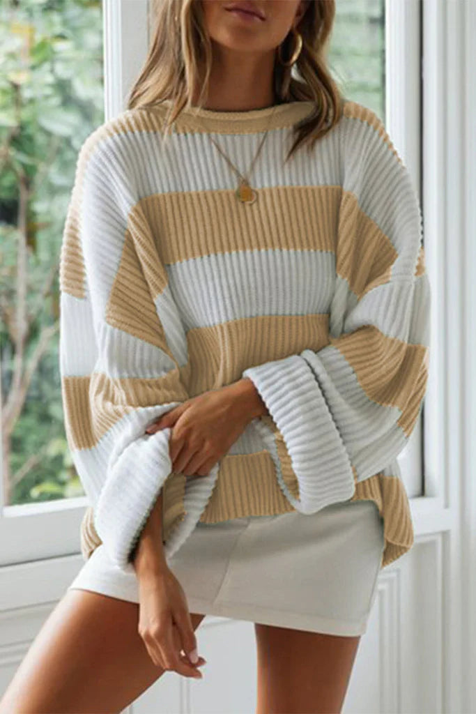 Women's Sweater – Oversized Fit – Knitted Rib Structure – Long Sleeves – Round Neck