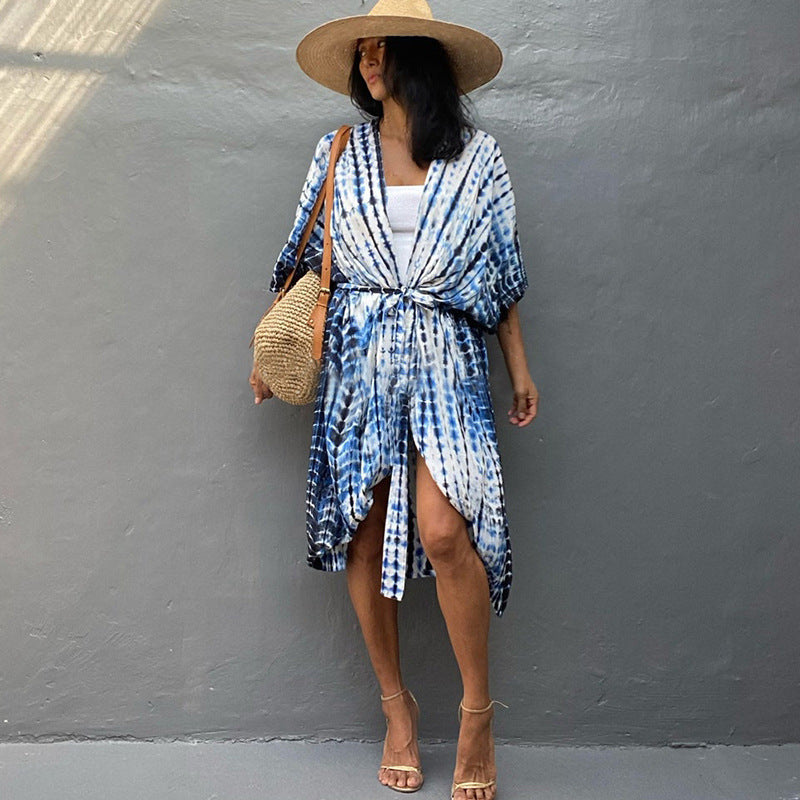 Women's Beach Kimono – Relaxed Fit – Breathable Fabric – Waist Tie