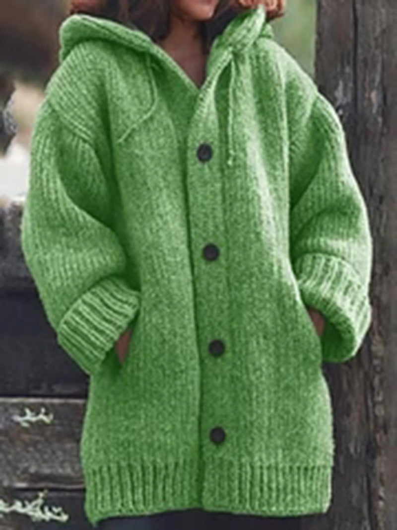 Justerbar hette oversize cardigan med tykt strikket stoff for kvinner