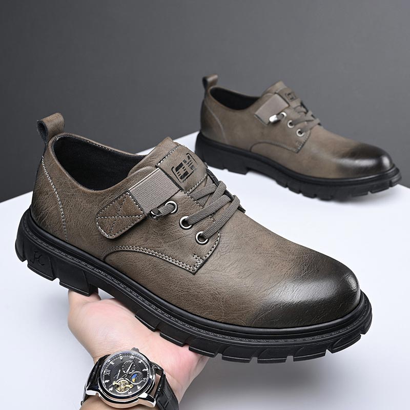 Men's Shoes - Leather - Comfortable Sole - Lacing with Metal Eyelets - Round Toe