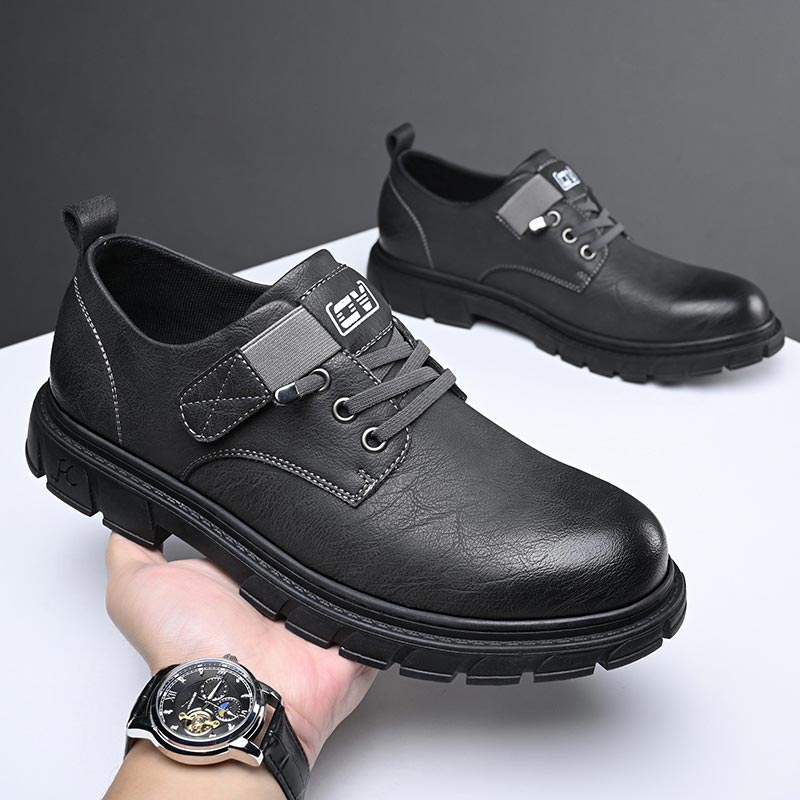 Men's Shoes - Leather - Comfortable Sole - Lacing with Metal Eyelets - Round Toe