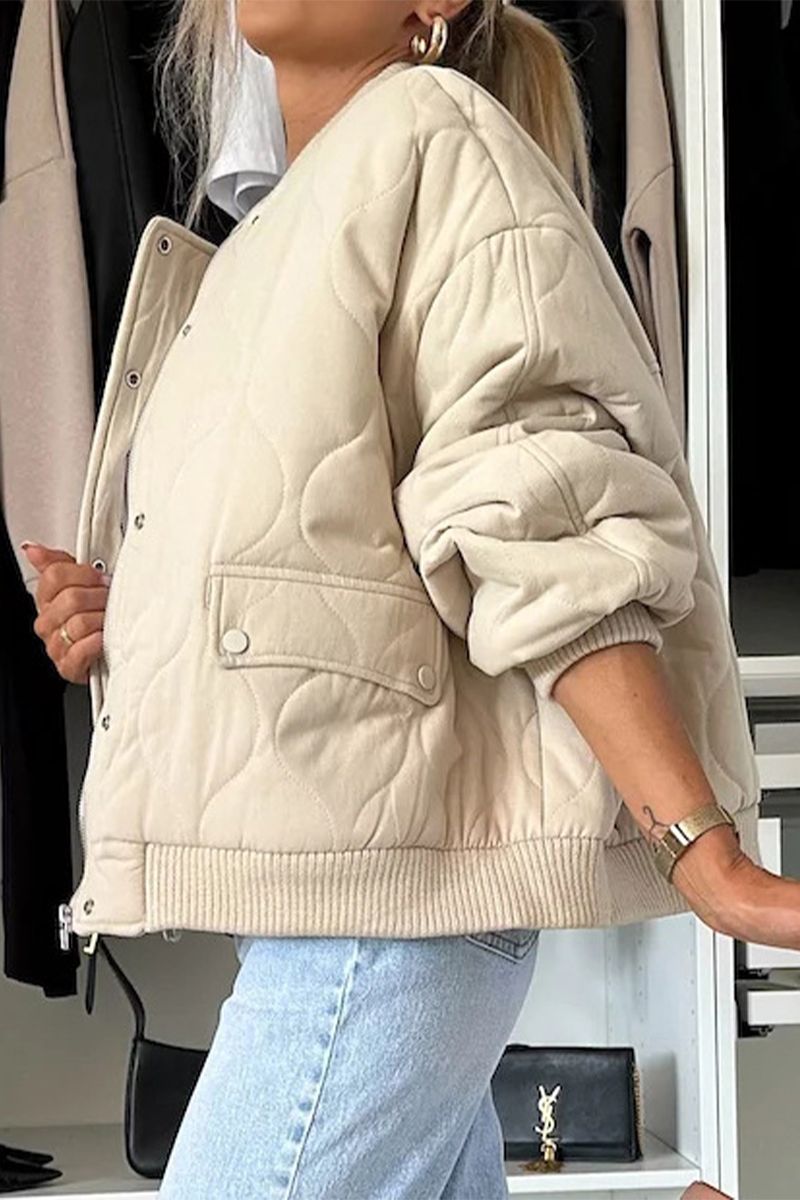 Women's Jacket – Quilted Design – Relaxed Fit – Snap Button – Ribbed Edge