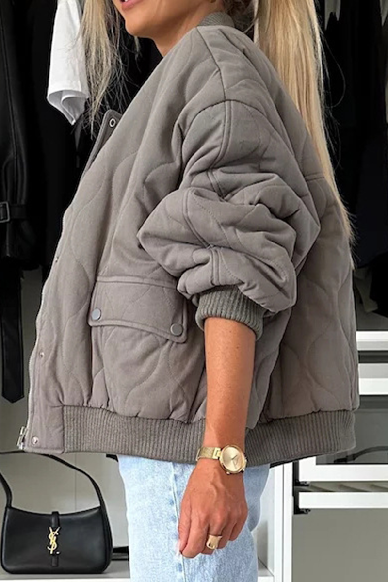 Women's Jacket – Quilted Design – Relaxed Fit – Snap Button – Ribbed Edge