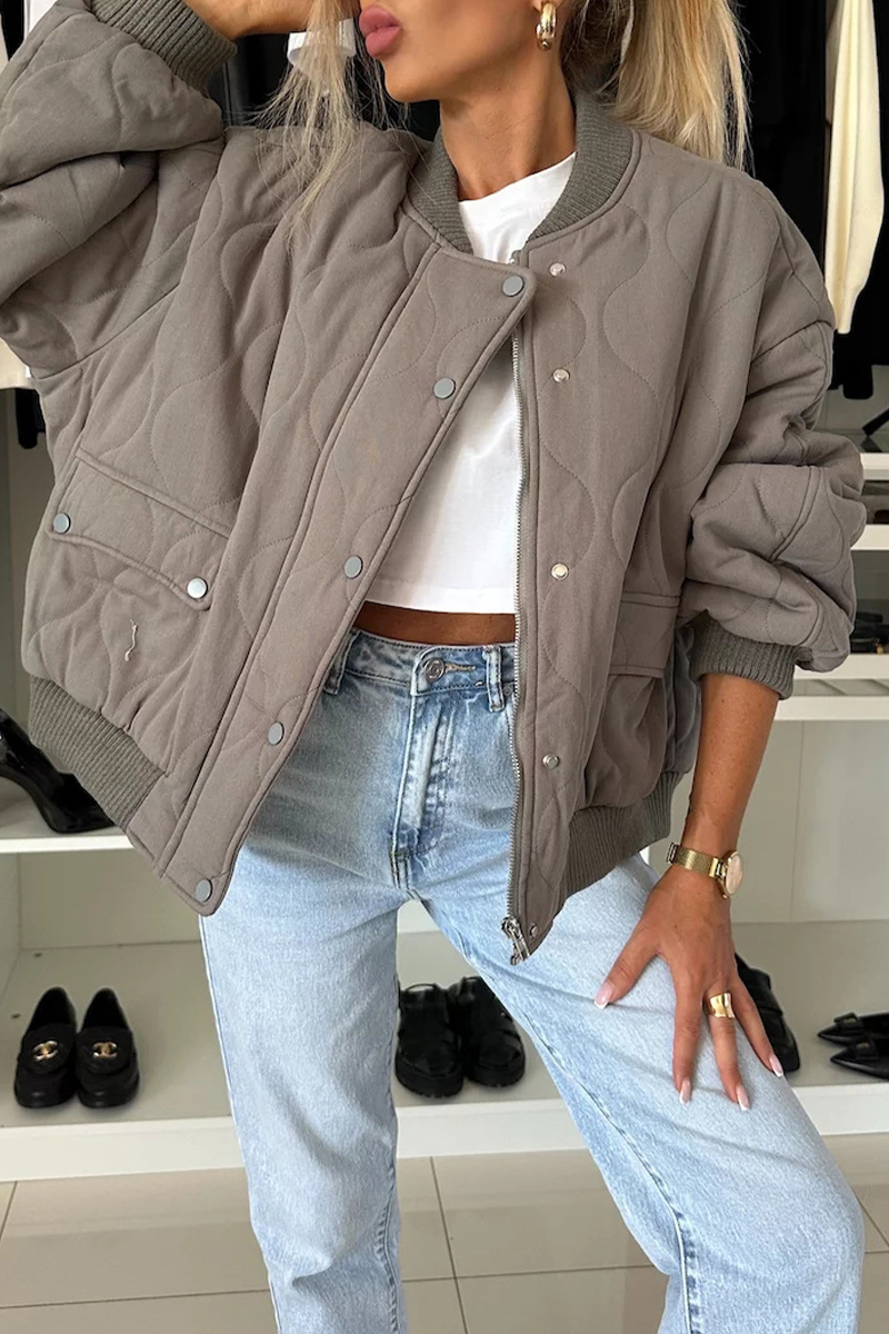 Women's Jacket – Quilted Design – Relaxed Fit – Snap Button – Ribbed Edge