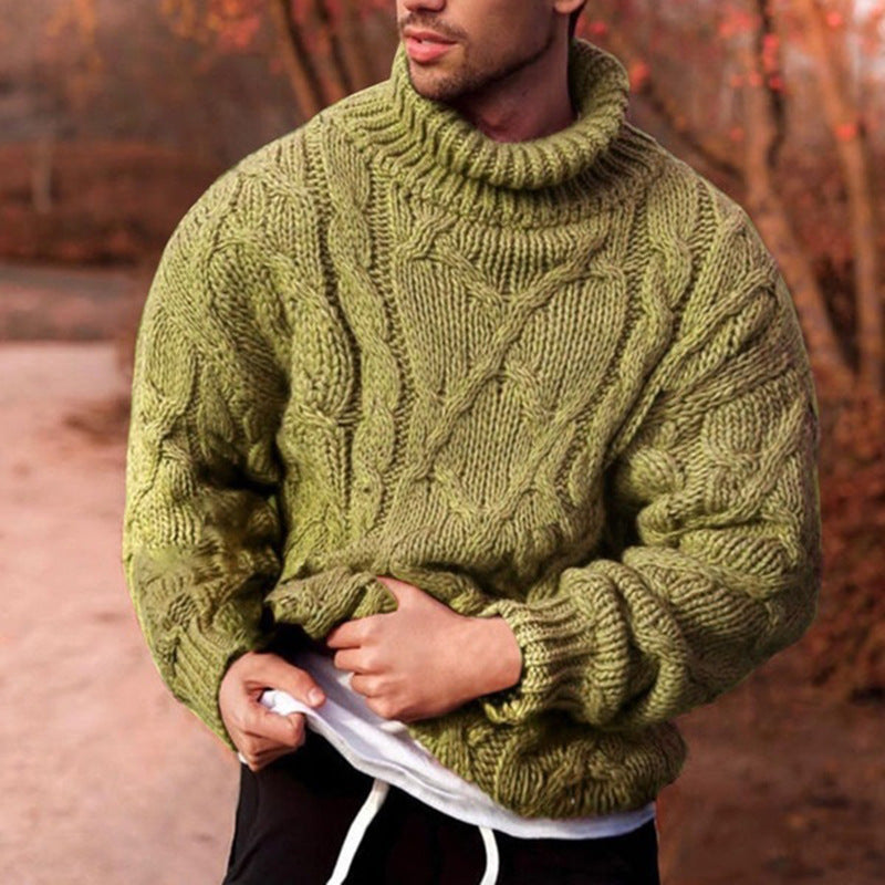 Men's Sweater – High Neck – Wool – Oversized Fit – Cable Knit Design