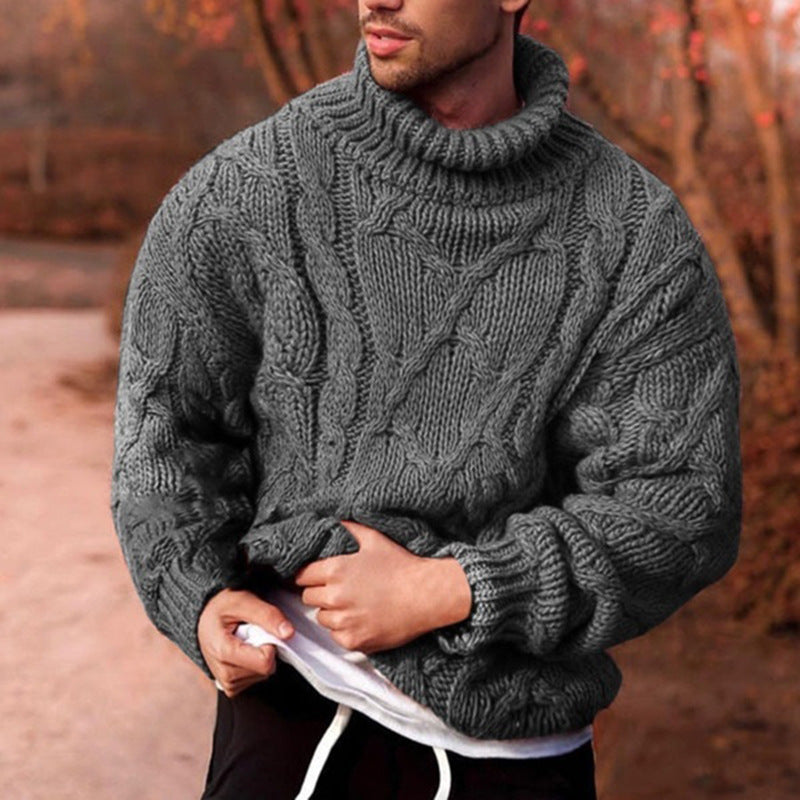Men's Sweater – High Neck – Wool – Oversized Fit – Cable Knit Design