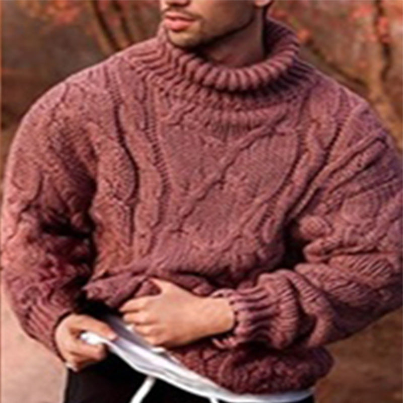 Men's Sweater – High Neck – Wool – Oversized Fit – Cable Knit Design
