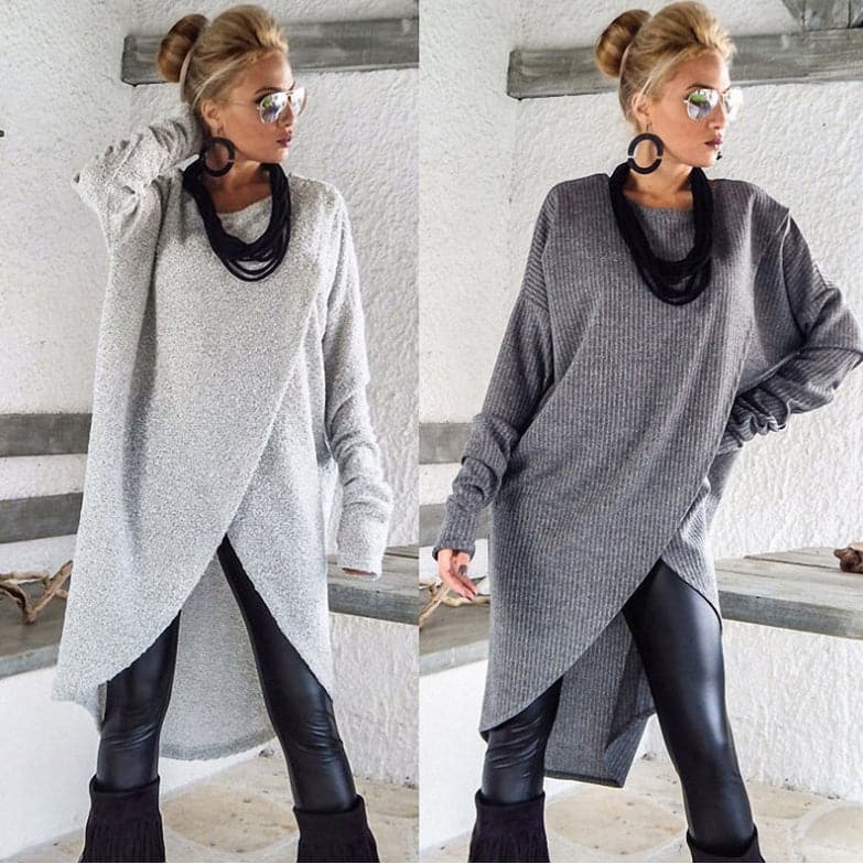 Women's Knitted Sweater – Asymmetric Design – Long-Sleeved – Oversized Fit – Soft and Warm