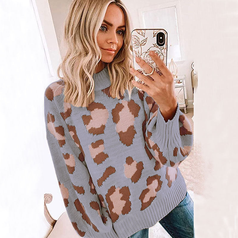 Women's Sweater – Oversized Fit – Wool Blend – Round Neck – Leopard Pattern
