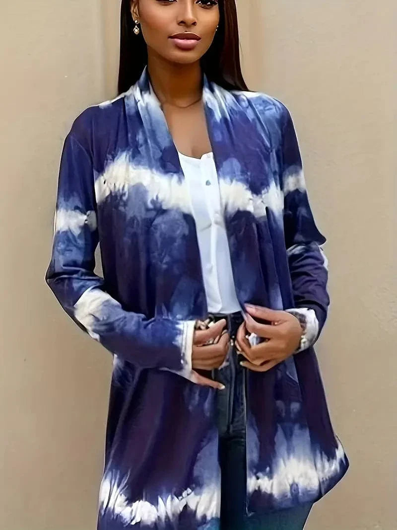 Women's Cardigan – Open Front – Soft Fabric – Long Sleeved – Relaxed Fit – Tie-Dye Pattern