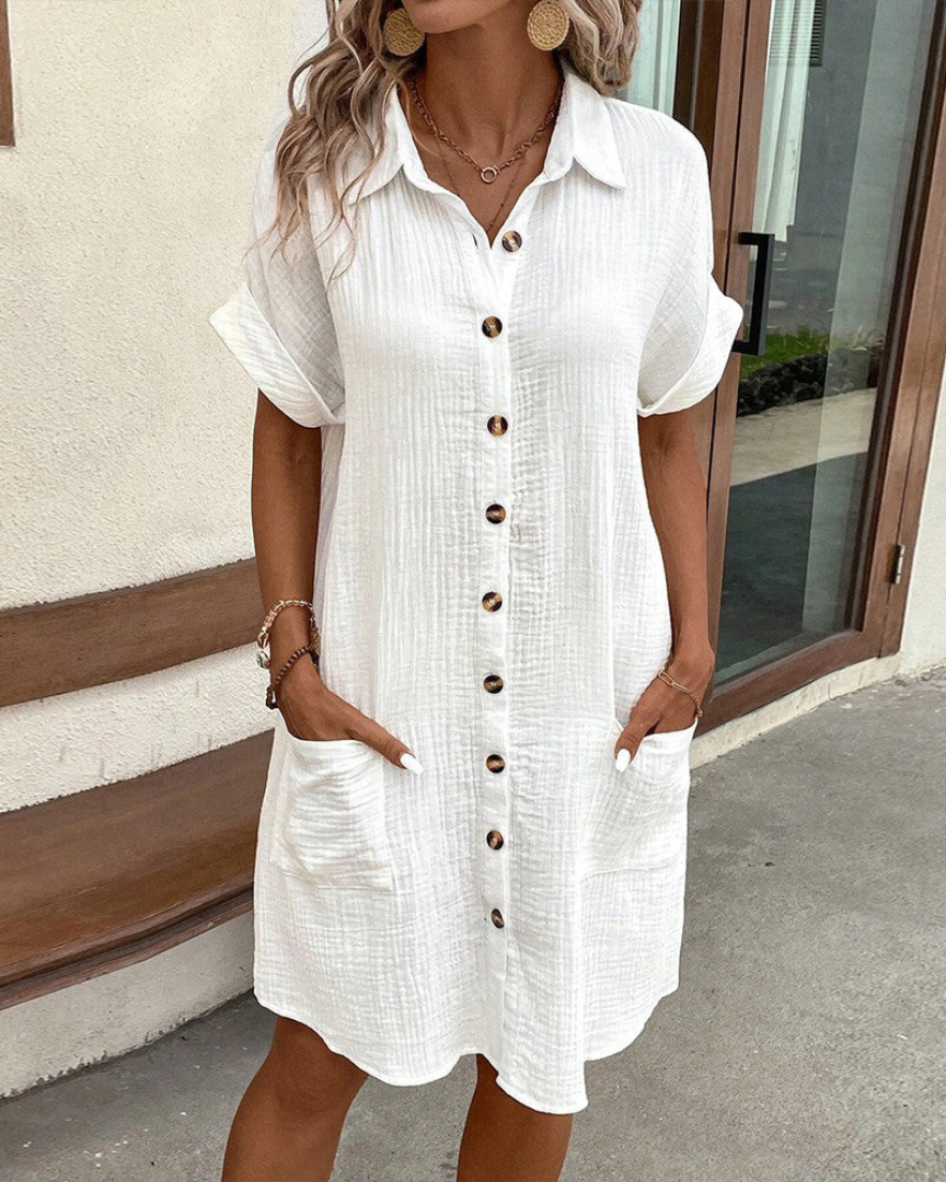 Women's Shirt Dress – Relaxed Fit – Breathable Fabric – Knee-Length with Buttons