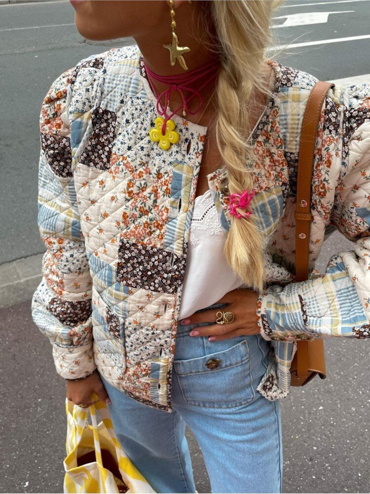 Women's Quilted Jacket - Patchwork Design - Comfortable and Loose Fit - Bohemian Style
