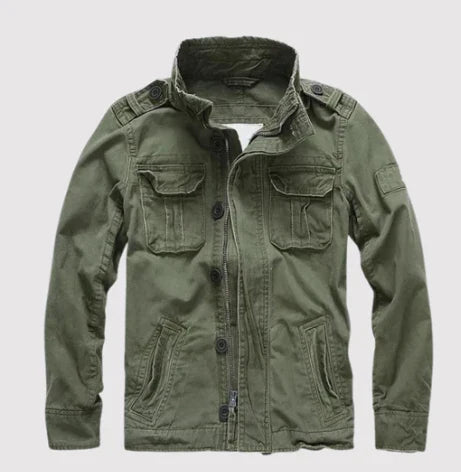 Men's Denim Jacket – Regular Fit – Button Closure – High Collar – Multiple Pockets – Epaulettes