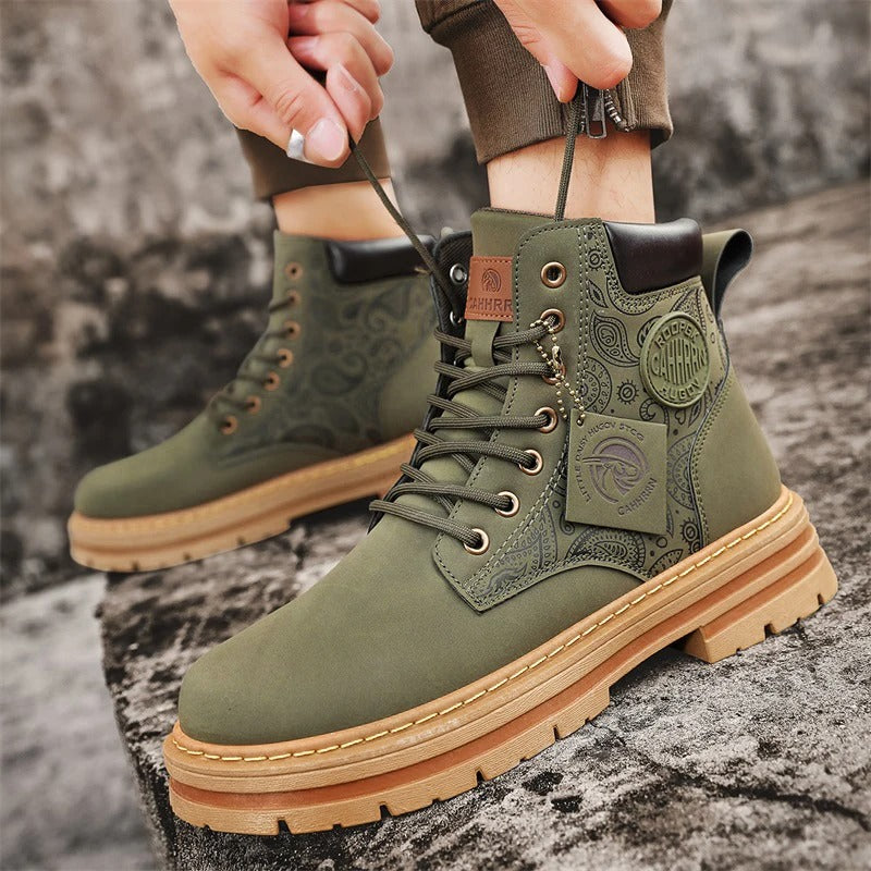 Men's Boots - Durable Leather - Thick Rubber Sole - Lacing with Metal Eyelets - High Shaft