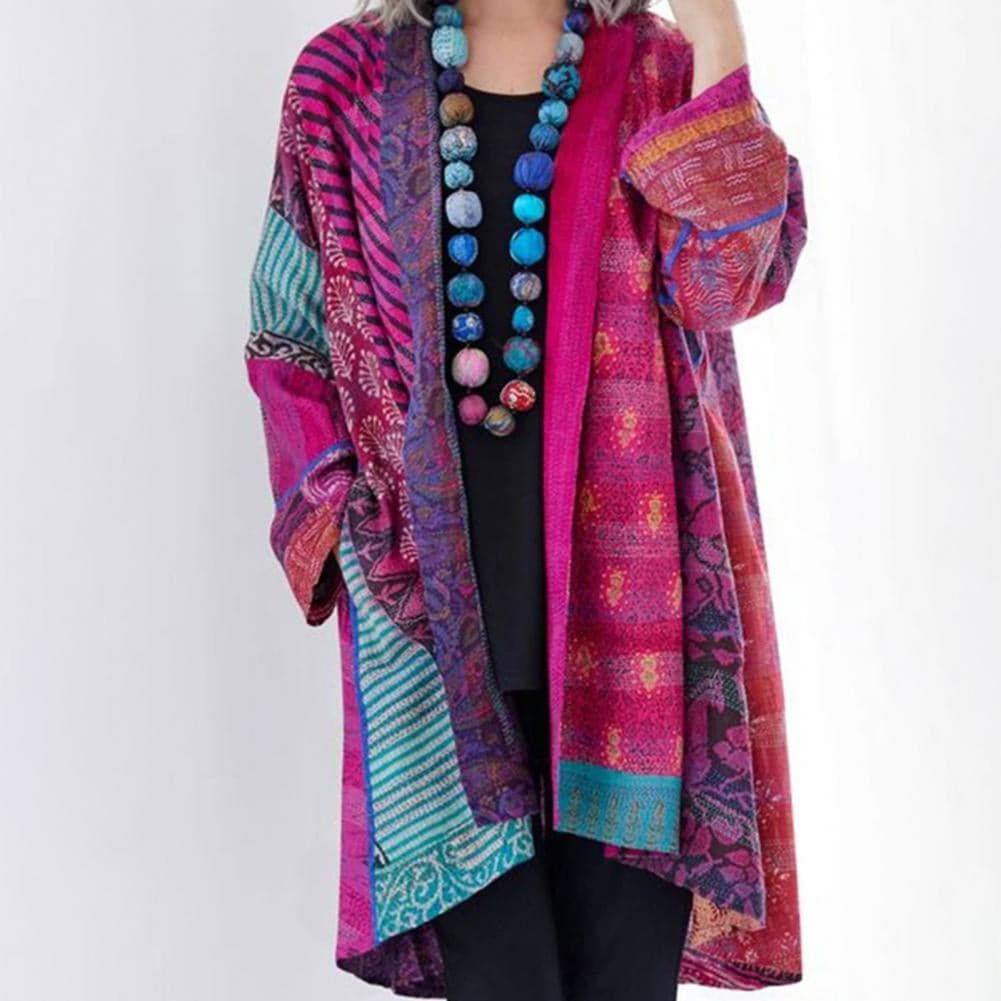 Women's Kimono Jacket – Bohemian Patchwork Design – Light and Airy – Long-Sleeved Open Front