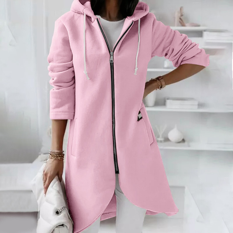 Women's Hoodie – Relaxed Fit – Zipper – Cotton Blend – Mid-Length