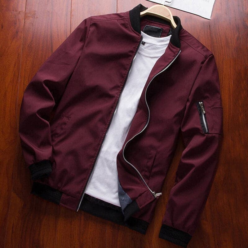 Men's Bomber Jacket - Comfortable Fit - Zipper Closure - Elastic Cuffs