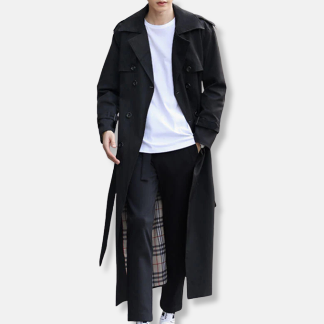 Men's Trench Coat – Tailored Fit – Double-Breasted – Belt – Cotton – Full Length