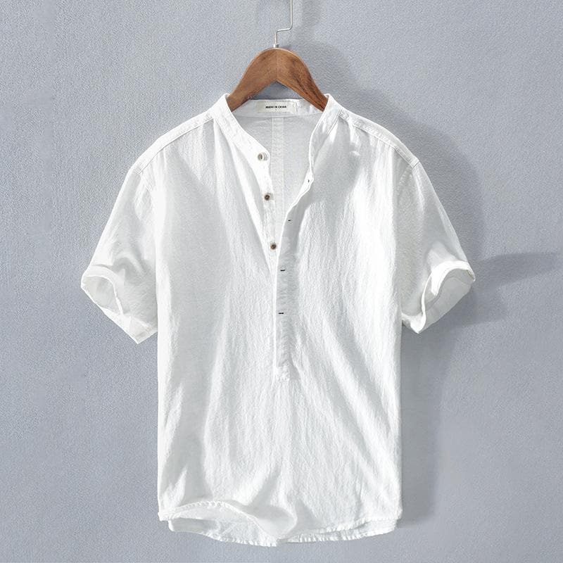 Men's Shirt - Henley Collar - Breathable Fabric - Short Sleeve Casual Fit