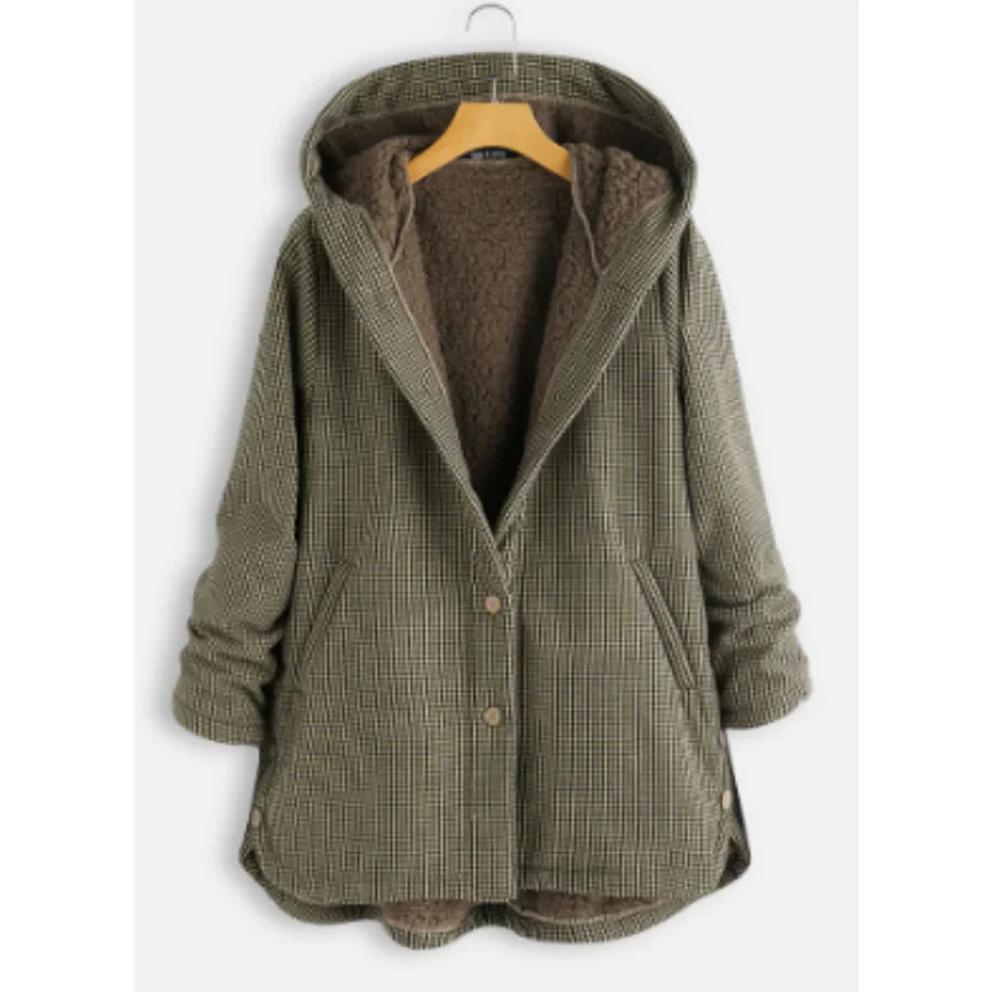 Women's Jacket with Hood – Wool Blend – Relaxed Fit – Fleece Lined – Button Front
