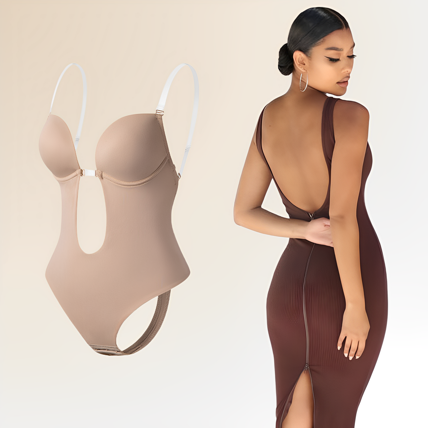 Women's Bodysuit – Slim Fit – Open Back – Adjustable Straps – Cut-Out Neckline