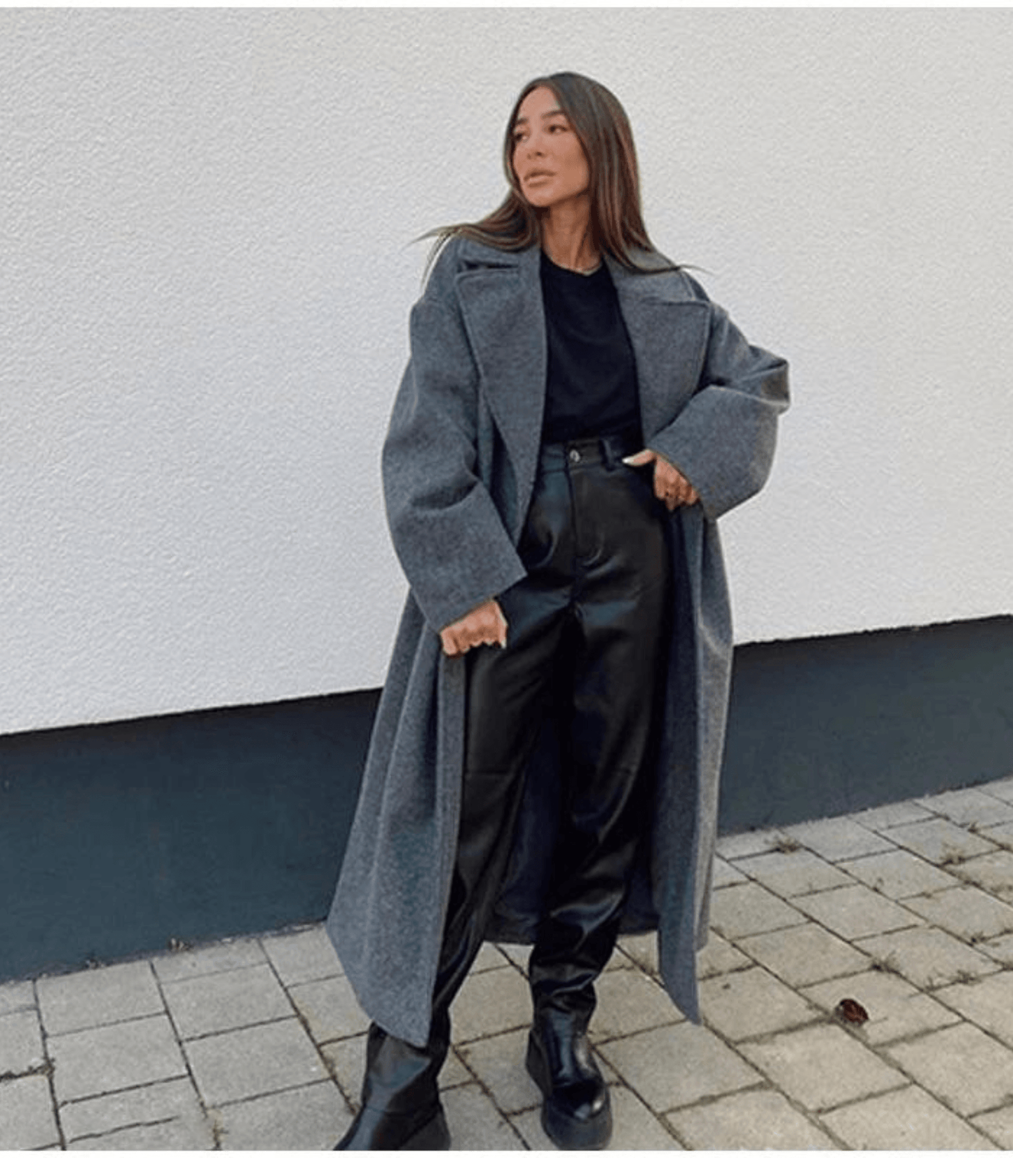 Dame Ullfrakk - Dobbeltspent - Oversized Passform - Lang med Notch-Slag