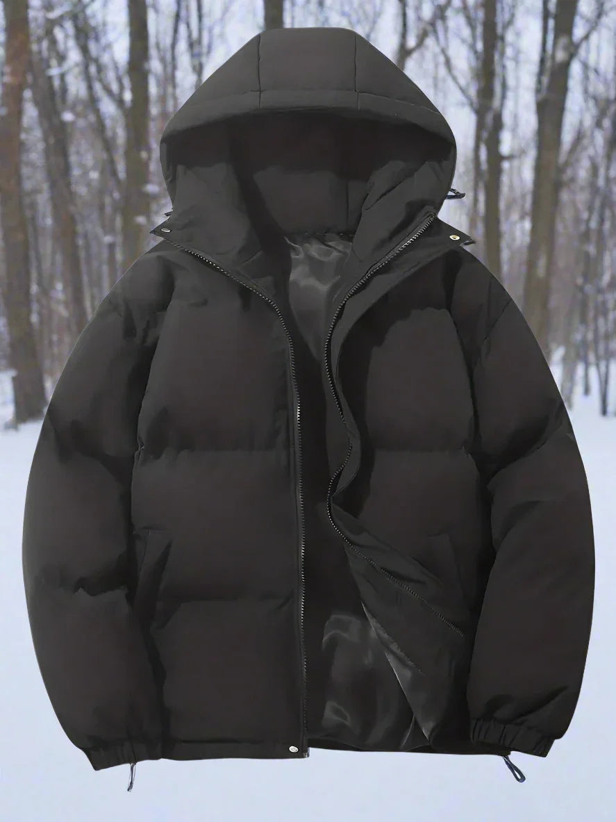 Men's Puffer Jacket - Padded and Insulating - Hood and Zipper - Practical Pockets