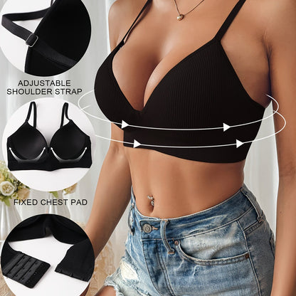 Dame Push-up BH – Slim Passform – Dyp Utringning – Ribbet Struktur – Pustende Materiale