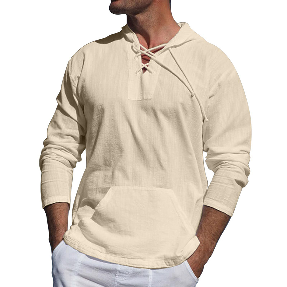 Men's Hoodie – Relaxed Fit – Cotton Blend – Drawstring V-Neck – Kangaroo Pocket