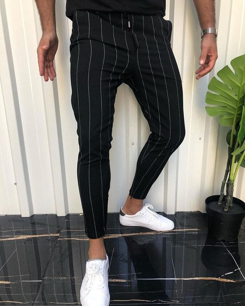 Men's Trousers - Slim Fit - Pinstripe Pattern - Elegant and Versatile