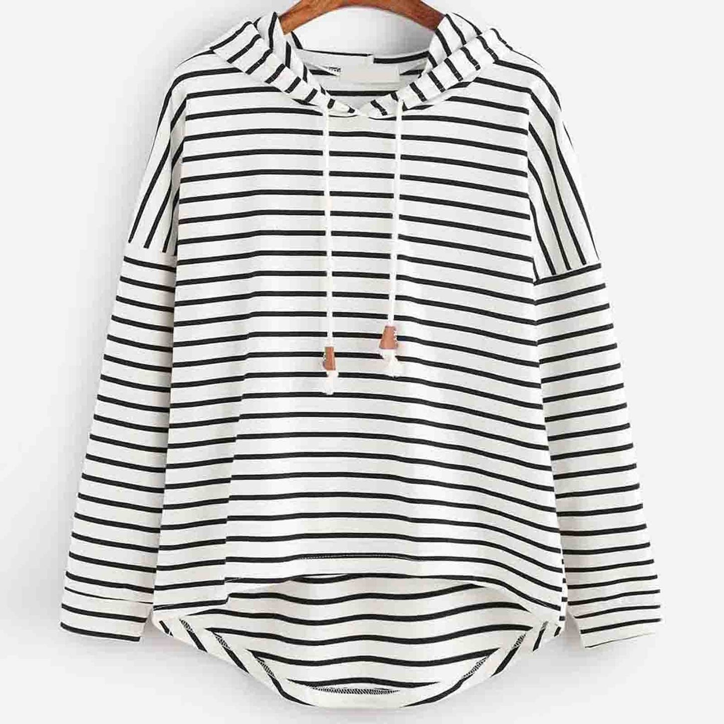 Women's Hoodie - Striped Design - Comfortable Loose Fit - Long-Sleeved Casual
