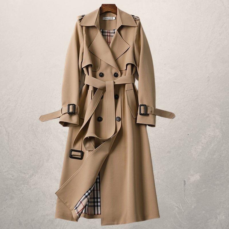 Dame Trenchcoat - Dobbeltspent - Midjebelte - Stormklaff - Justerbare Mansjetter