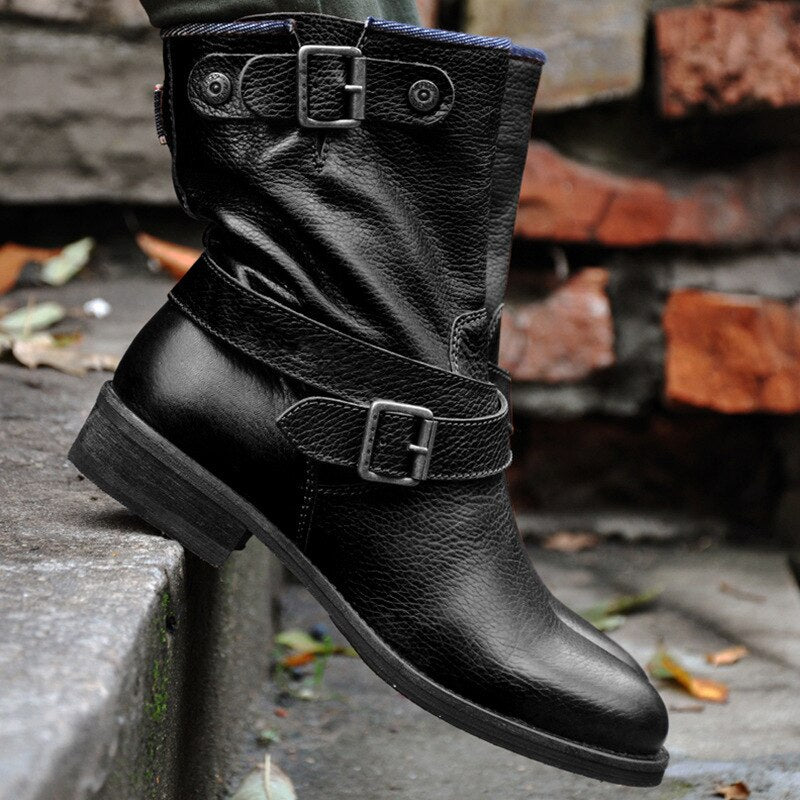 Women's Leather Boots – Slouchy Shaft – Decorative Straps and Buckles – Comfortable Sole