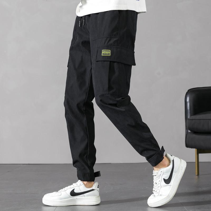 Men's Cargo Pants - Tapered Fit - Side Pockets - Elastic Waistband