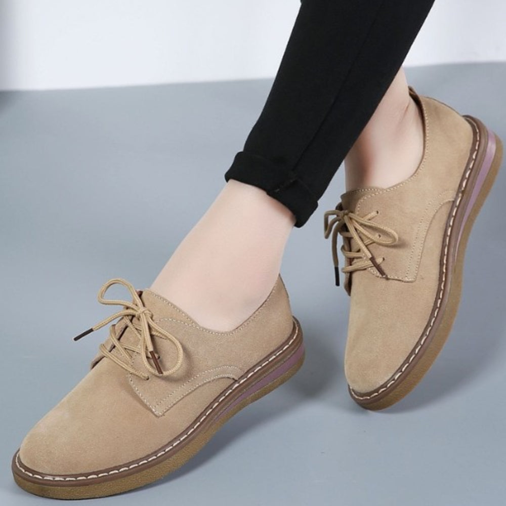 Dame Derby Sko – Semsket Skinn – Komfortabel Chunky Såle – Casual & Pen Stil