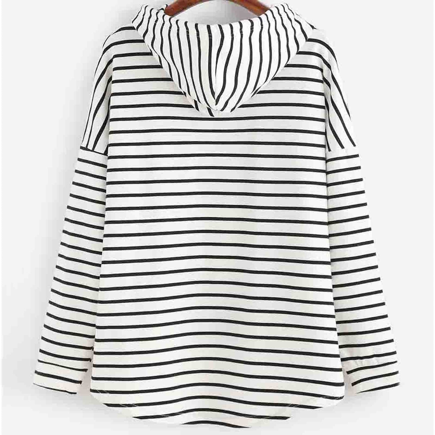 Women's Hoodie - Striped Design - Comfortable Loose Fit - Long-Sleeved Casual