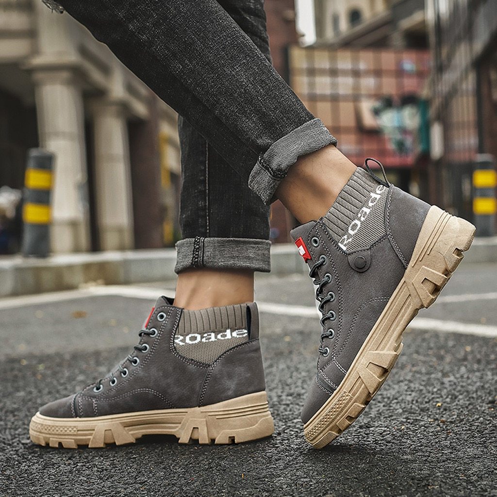 Men's Shoes High Sneakers – Durable Sole – Lacing – Comfortable Ribbed Collar