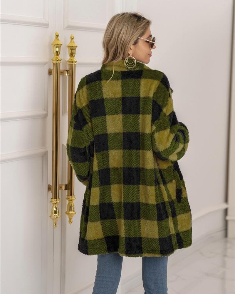 Dame Rutete Kåpe - Myk og Varm - Oversized Passform - Knappelukking