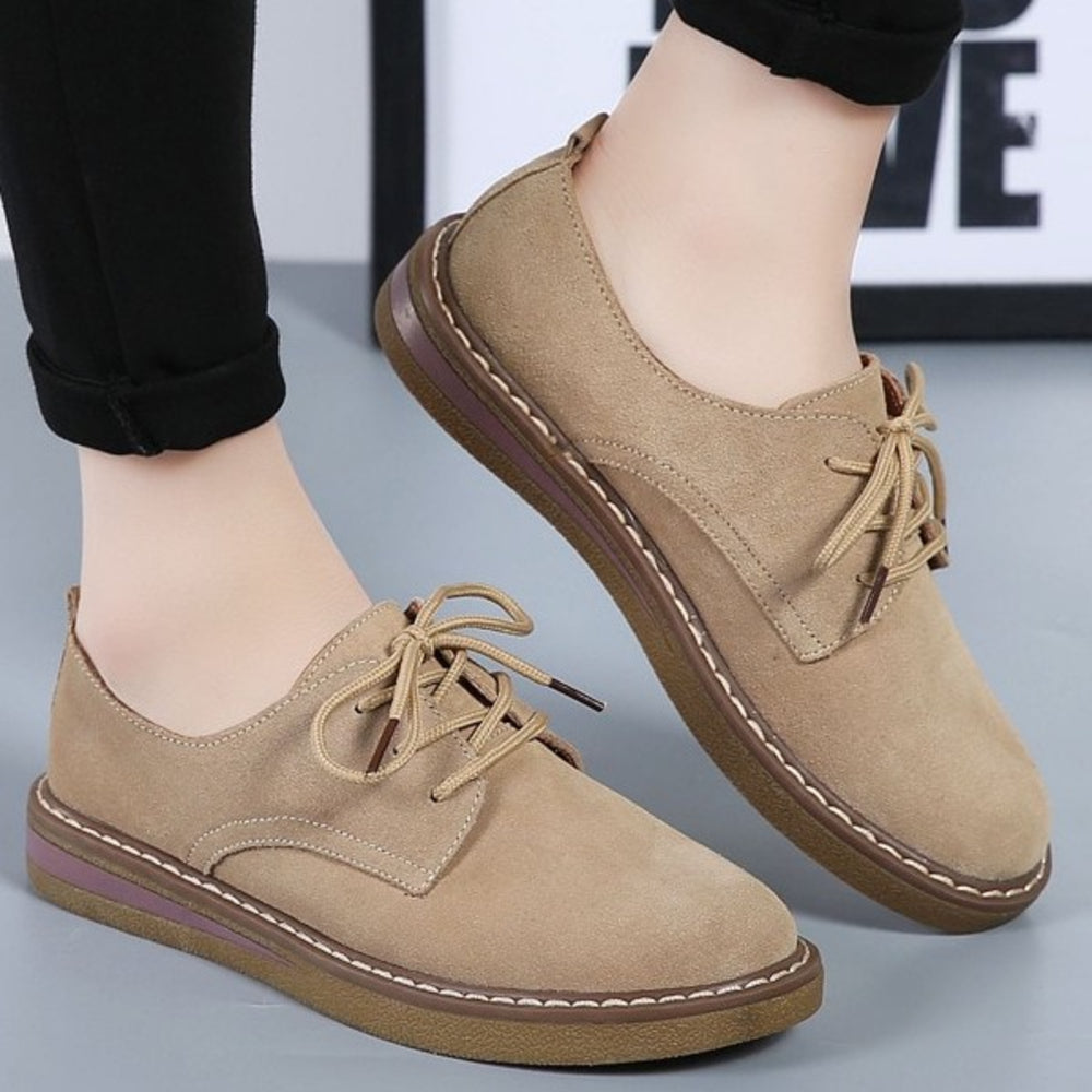 Dame Derby Sko – Semsket Skinn – Komfortabel Chunky Såle – Casual & Pen Stil