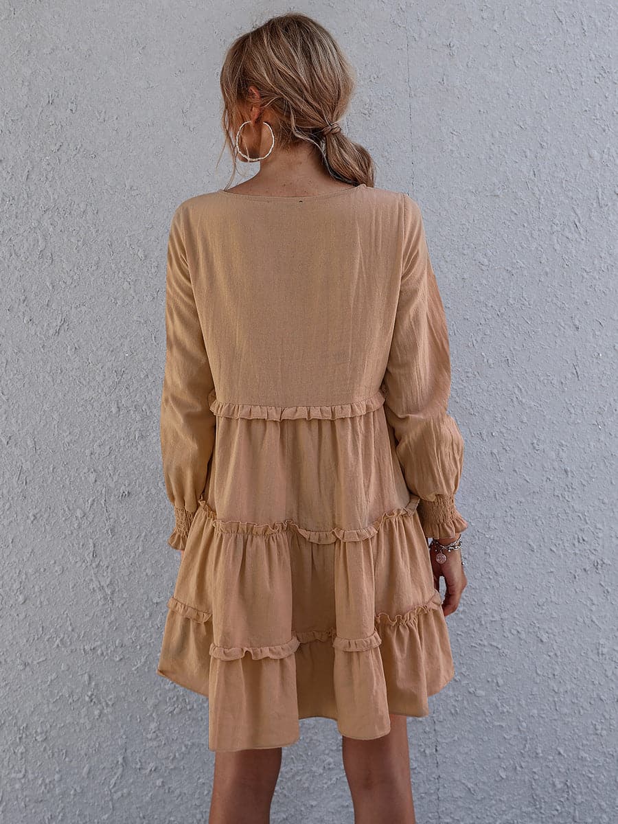 Dame Kjole - Luftig Passform - Volanger & Lange Ermer - Casual & Feminint Design