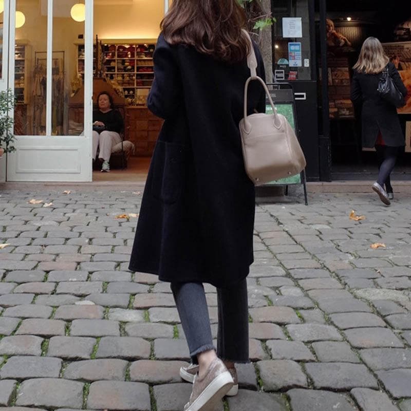 Dame Kåpe - Lang Ullblanding - Dobbeltspent - Klassisk Oversized Passform