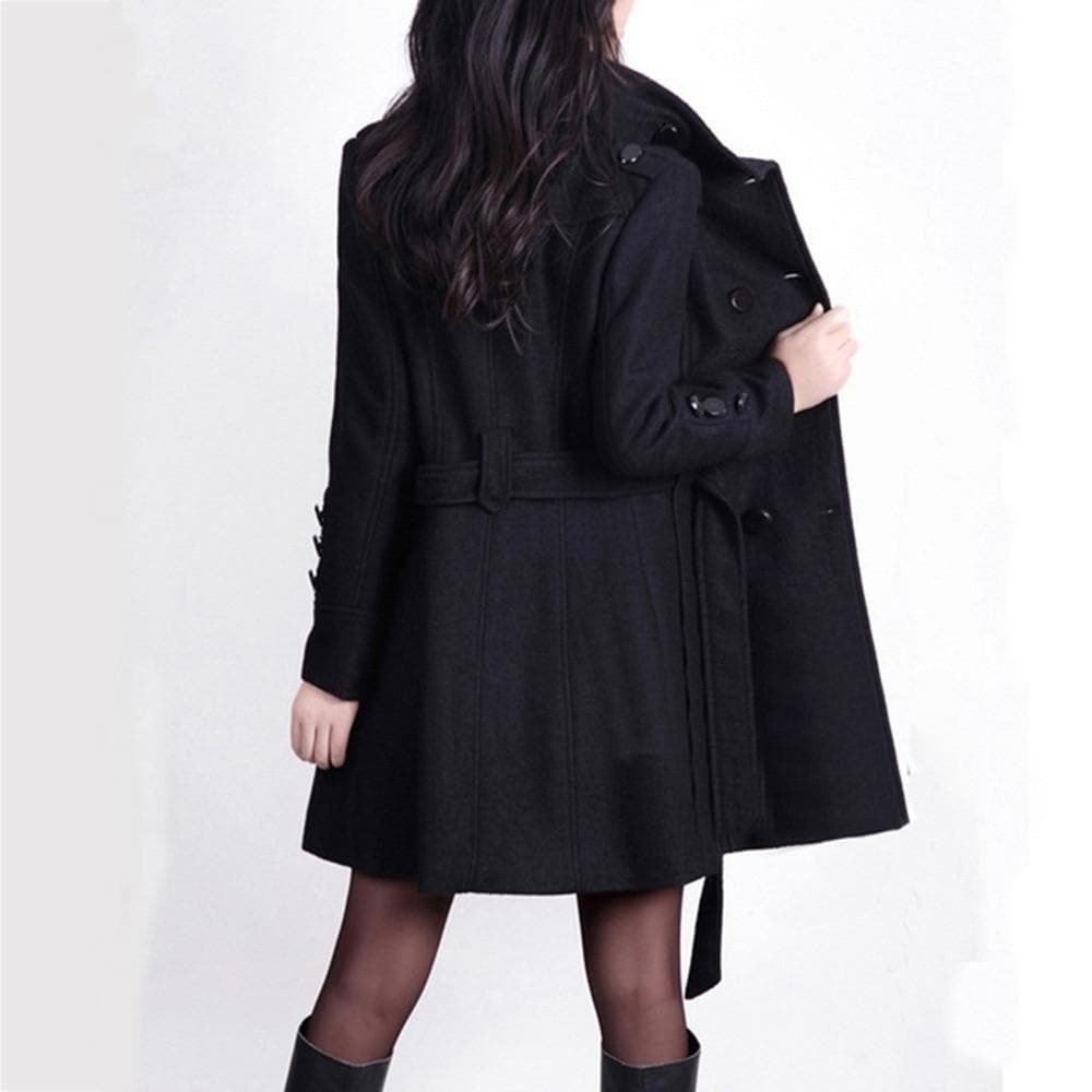 Women's Trench Coat – Tailored Fit – Double-Breasted – Belted Waist – Elegant Cut