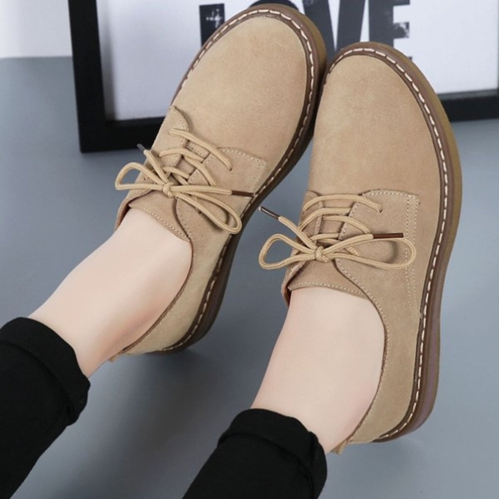 Dame Derby Sko – Semsket Skinn – Komfortabel Chunky Såle – Casual & Pen Stil