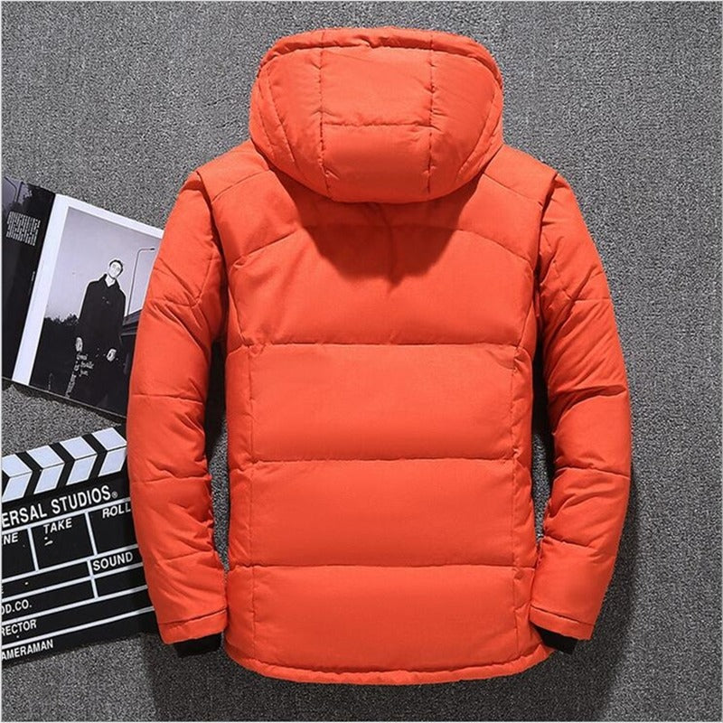 Men's Down Jacket - Water-Repellent - Hood & Zipper Pockets - Warm & Padded